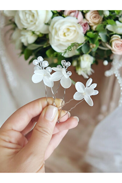 Eva Flore Incili Ortancalı Firkete Tel Toka, Mini Gelin Saç Aksesuarı, Söz,ni...