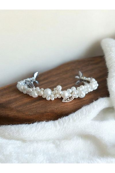 Eva Flore Silver Leaf and Pearl Bridal Crown - Hair Band and Maternity Crown