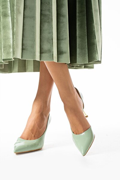 Güllü Shoes Světle zelené lakované veganské kožené dámské boty na podpatku – pohodlné pro každodenní i zvláštní příležitosti