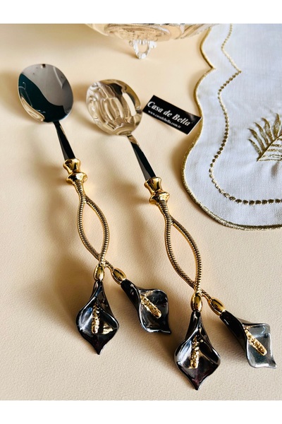 CASA DE BELLA Gold 2 Parça Çiçek Figürlü Salata Servis Seti