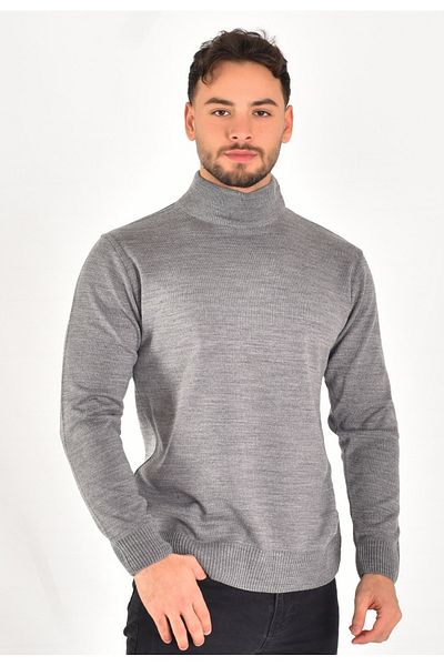 MİWAN COLLECTİON Half Fisherman Gray Slim Fit Men's Knitwear Sweater