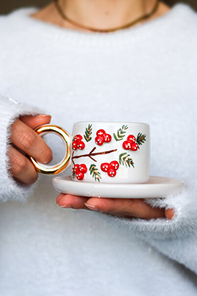 Özce Art Ceramic Atelier Üç Toplu Kokina Desenli Altın Detaylı Handmade 100ml...