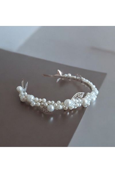 Eva Flore Silver Leaf and Pearl Bridal Crown - Hair Band and Maternity Crown