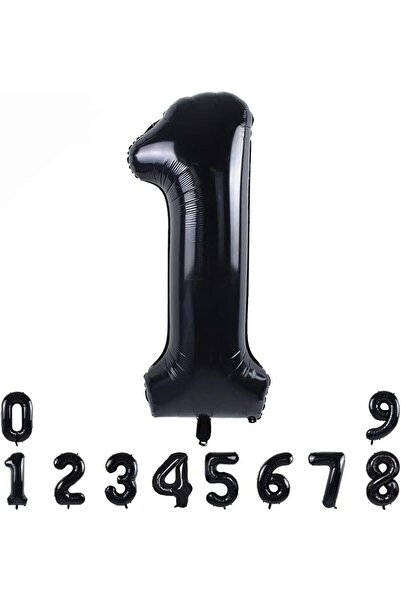 BALONBURADA 1 Siyah Rakam Folyo Balon 34" Inc