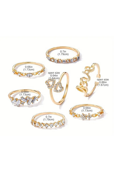 Takıtolia Love Love 7 Piece Design Gold Gold Stone Ring Set
