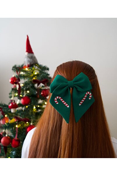 Christmas Collection Stick Candy Embroidered Green Bow Automatic Buckle