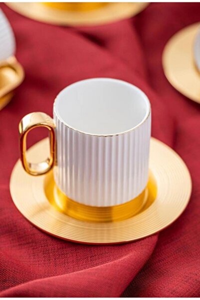 Kosova Aurora Beyaz Gold Tabaklı Kahve Fincan Takımı