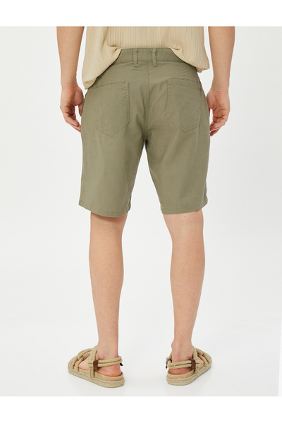 Koton Linen Blend Bermuda Shorts with Button Pocket Detail