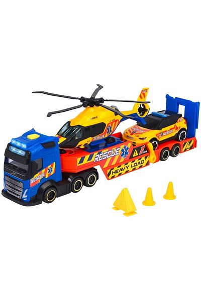 Dickie Toys Set Dickie Toys Rescue Transporter 40 cm cu camion, masina, elicopter si accesorii