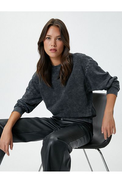 Koton Mikina Crew Neck Washed Ribbed