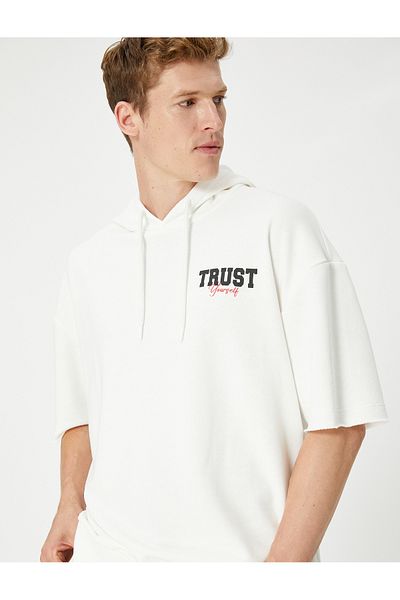Koton Short Sleeve Sweatshirt Hooded Slogan Printed