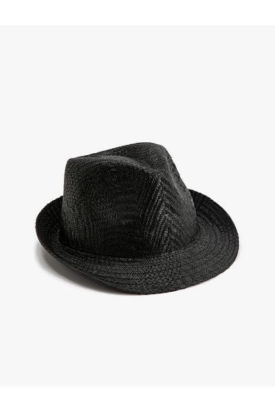 Koton Straw Fedora Hat with Knitted Motif