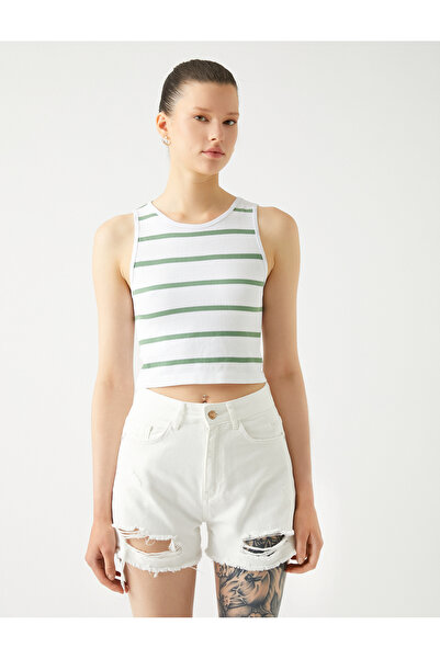 Koton Crop Ribbed Undershirt Basic Halter Neck