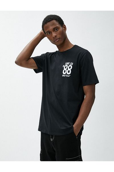 Koton College T-Shirt Printed Crew Neck Slim Fit Cotton