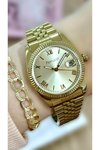 Ferrucci Rolex Kasa Çelik Kordon Kadın Kol Saati Bileklik Hediyeli