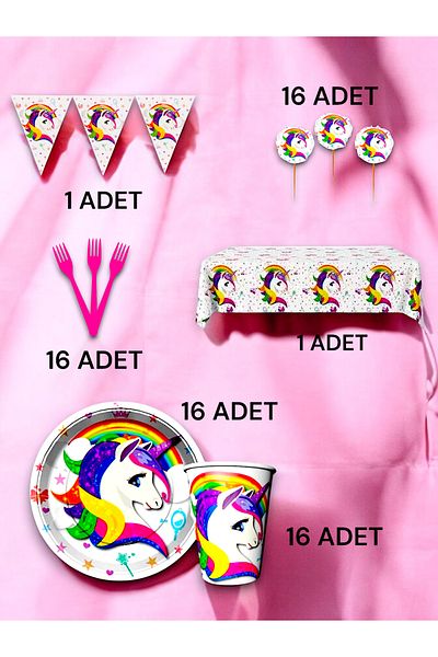 VibeHome Unicorn Themed Premium Set for 16 - Birthday Party and Fun Events