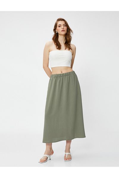 Koton Midi Length Flared Skirt with Elastic Waist