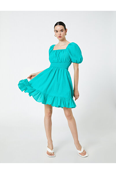 Koton Kurzes Kleid mit quadratischem Ausschnitt und Taille