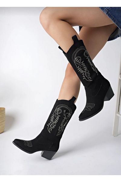 BRGL CIZME DE ZI DE ZI WESTERN BRODAT DE PIELE DE PIELE DE FEMEI