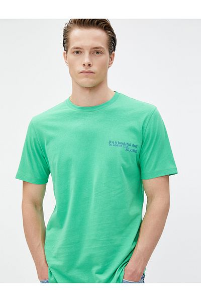 Koton Σλόγκαν εμπριμέ T-shirt με λαιμόκοψη με κοντό μανίκι Slim Fit