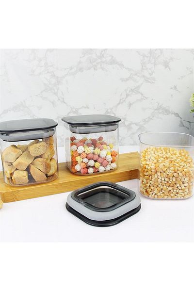 BRAVES 0.5 Lt Capacity 3 Pcs Vacuum Square Food Container Set - Pulses Storage with Lid