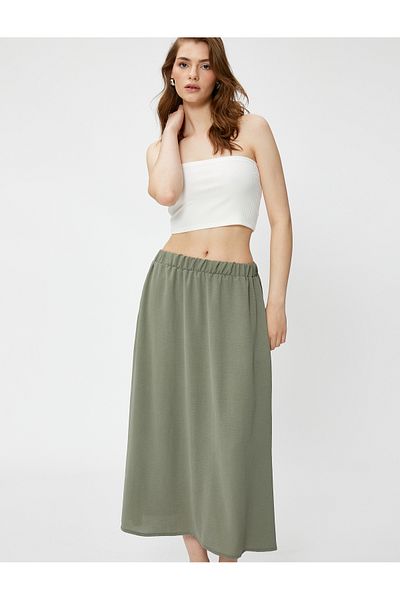 Koton Midi Length Flared Skirt with Elastic Waist