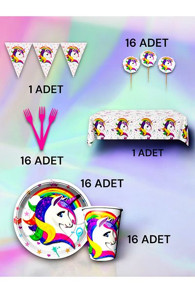 VibeHome Unicorn Themed Premium Set for 16 - Birthday Party and Fun Events