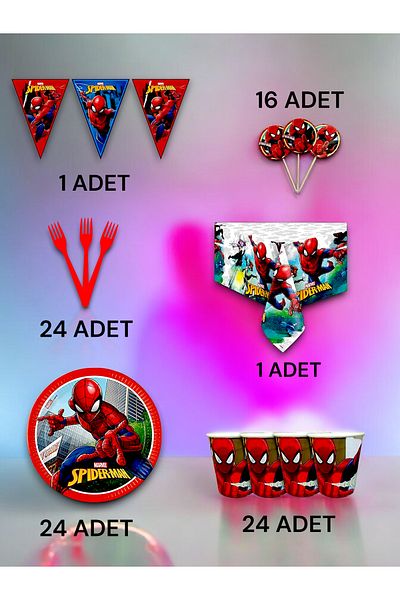 VibeHome 24 Person Spiderman Themed Premium Set - Birthday Party and Fun Events