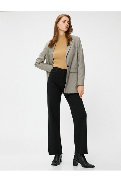 Koton Gabardine Trousers High Waist Straight Leg Pocket Detailed