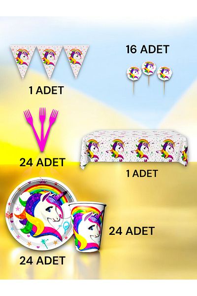 VibeHome 24-Person Unicorn Themed Premium Set - Birthday Party and Fun Events