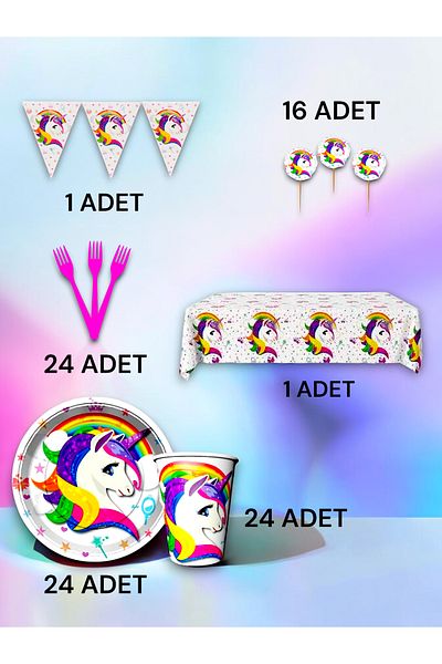 VibeHome 24-Person Unicorn Themed Premium Set - Birthday Party and Fun Events
