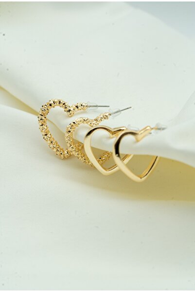 Perry Accesories kalpli küpe kombin set tırtıklı kalp  küpe sallantılı kalp küpe kadın küpe seti