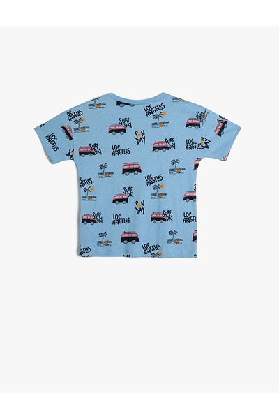 Koton T-Shirt Short Sleeve Crew Neck City Print Detailed Cotton