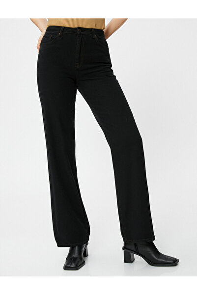 Koton Gabardine-Hose mit hoher Taille, geradem Bein und detaillierter Tasche