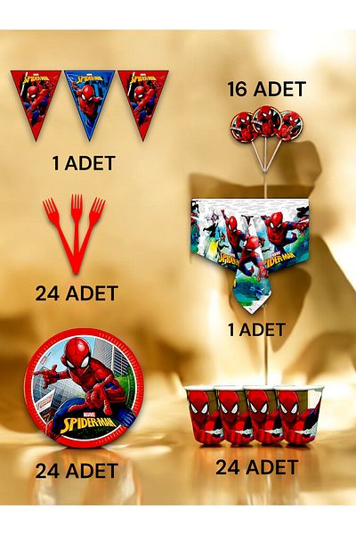 VibeHome 24 Person Spiderman Themed Premium Set - Birthday Party and Fun Events