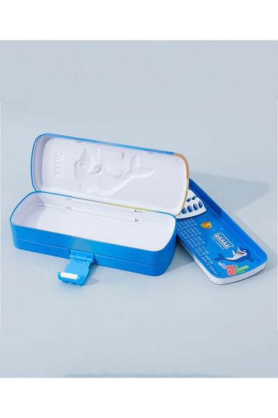 Fab N Funky Classic Shark Theme Pencil Box, 2 Compartment, 5 Pencil Holder,  15 x 6 x 3 cm, 5 Years+ - Blue