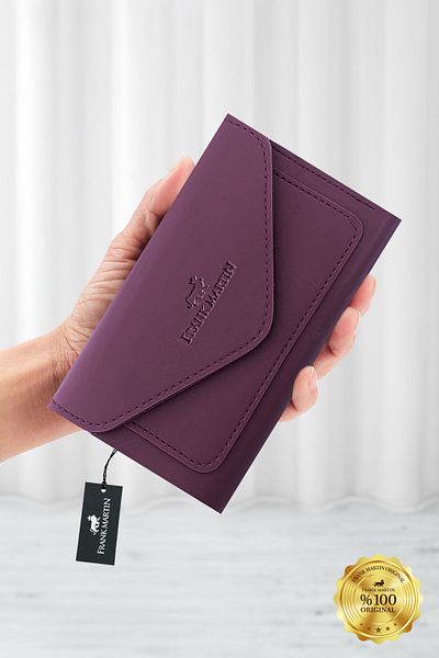Frank Martin Purple Envelope Model Portfolio - Women's Wallet with Phoenix Coin and Paper Compartment