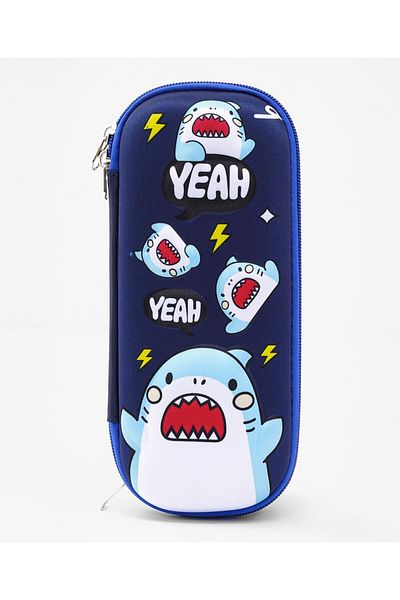 Bonfino Bonfino Shark Theme Pencil Case, Sturdy, Zipper Closure, 23 x 11 x 4 cm, 5 Years+ - Blue