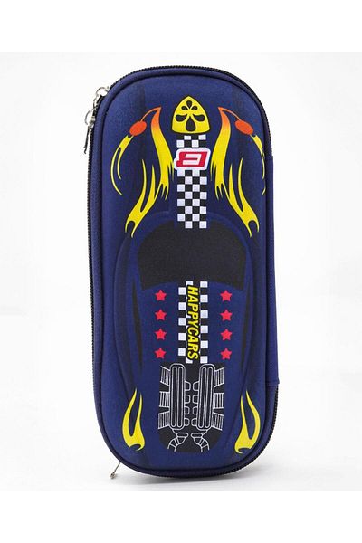 Bonfino Bonfino Racing Car Theme Pencil Case, Sturdy, Zipper Closure, 23 x 11 x 4 cm, 5 Years+ - Blue
