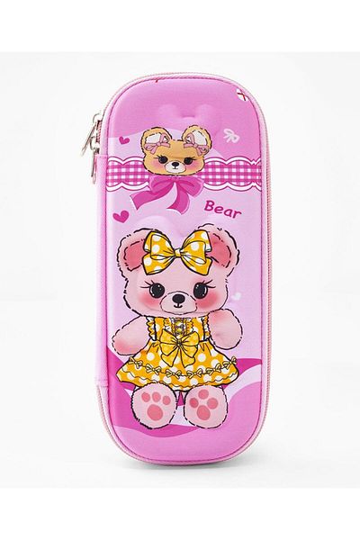Bonfino Bonfino Bear Theme Pencil Case, Sturdy, Zipper Closure,23 x 11 x 4 cm, 5 Years+ - Pink