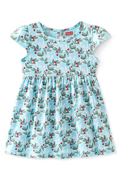 Babyhug Babyhug Cotton Knit Half Sleeves Frocks with Leaves Printed Pack of 2 - Red & Blue