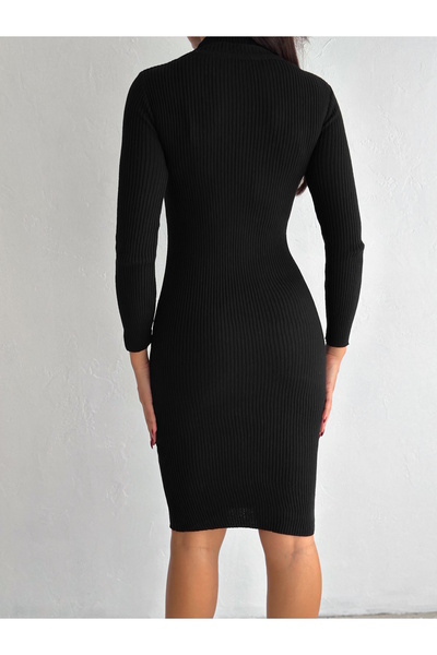 YUSUF CAN KARATAŞ KARATAŞ GİYİM Kadın Dik Yaka Uzun Kol Triko Elbise Standart Sml Uyumlu Boy 100 Cm