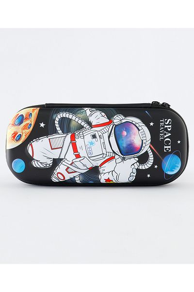 Fab N Funky 3D Space Travel Pencil Case -EVA Shockproof,  Mesh Pocket & Pen Holder for Kids 3+ - Black