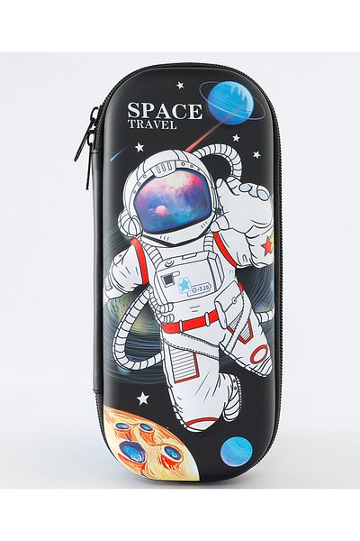 Fab N Funky 3D Space Travel Pencil Case -EVA Shockproof,  Mesh Pocket & Pen Holder for Kids 3+ - Black