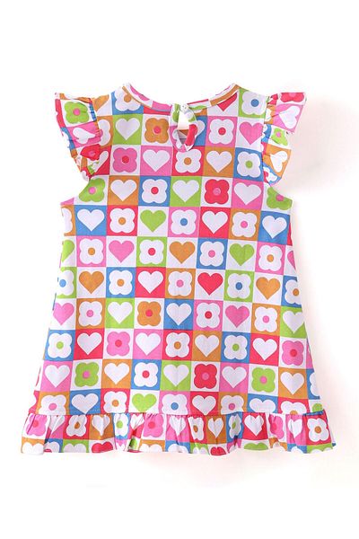 Babyhug Single Jersey Knit Frill Sleeves Nighty Floral Print - Multi Color