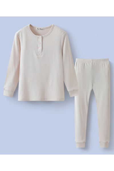 Babyhug SAPS Cotton Blend Solid Full Sleeves Winter Wear Night Suit/Co-ord Set - Beige