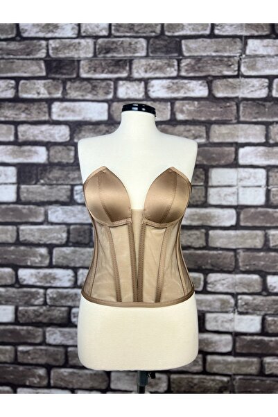 Metay Design Kahverengi Korse Büstiyer Kedi Kulağı Model