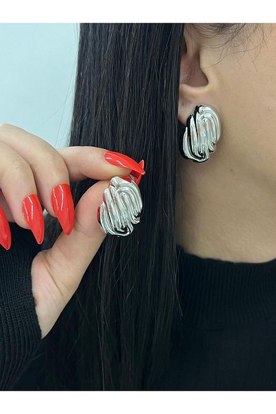 YASİN TOPÇU Steel Silver Design Silver Color Earrings