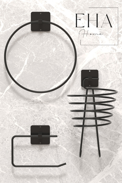 EHA HOME Yapışkanlı Siyah Fön Makinesi Askısı Yuvarlak Havluluk Tuvalet Kağıt...