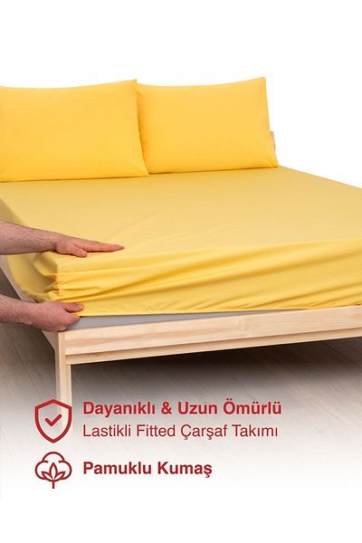 MODELHOME Ranforce Akfil Yellow Elastic Sheet Pillowcase Single Double Size Oversized Fitted Sheet Set